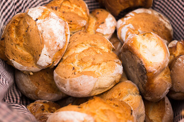 ruddy rolls of fresh warm grain bread