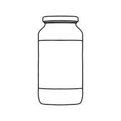 Jar with lid and label. Outline vector realistic mockup.