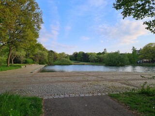 View on the Hazenakker pond in the Dutch city Oss looking toward the Bremlaan.