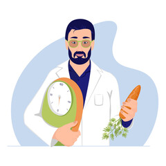 Nutritionist Man Doctor holding scales and carrot