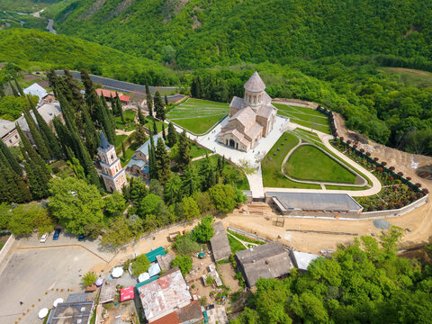 An aerial view of the Monastery of St. Nino at Bodbe, Kakheti, Georgia