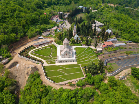 An aerial view of the Monastery of St. Nino at Bodbe, Kakheti, Georgia