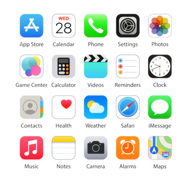 Set of Popular Mobile iOS Apps, such as: Apple Store, Photos, Safari, iMessage and others