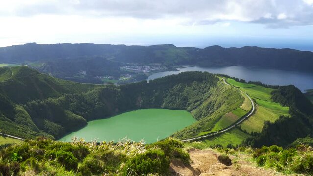 Lagoa de Santiago and Lagoa das Sete Cidades, Lagoon of the Seven Cities in Sao Miguel Island, Azores, Real Time
