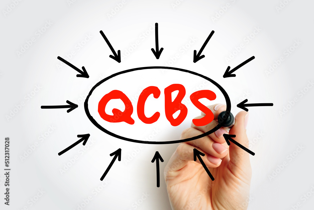 Poster qcbs - quality and cost based selection acronym text with arrows, business concept for presentations