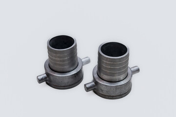 Galvanized hose connector with pump for liquid materials complete with leak-proof rubber seal and screw grip