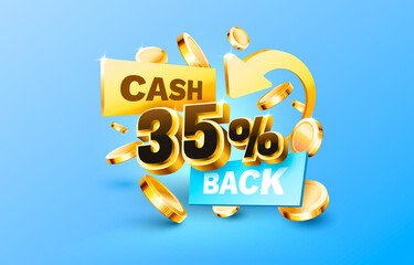 35 Cash back service, financial payment label. Vector