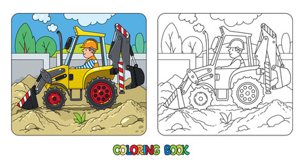 Construction tractor with a driver Coloring book