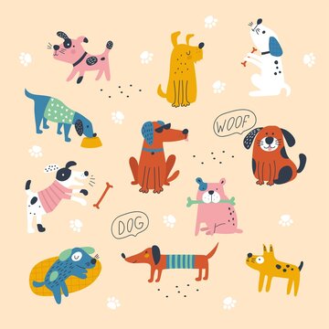 Set of cute dog. Vector illustrations