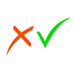 Obraz premium Green check mark icon and red cross mark. checklist signs, approval badge, vector illustration