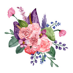 Watercolor botanical bouquet with flowers