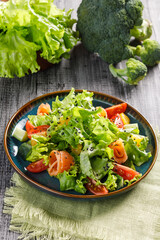 Healthy food. Salad with salmon