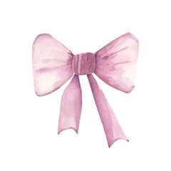 pink ribbon bow watercolor illustration