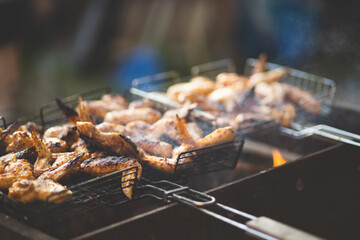 Barbecue. Marinated barbecue chicken wings.