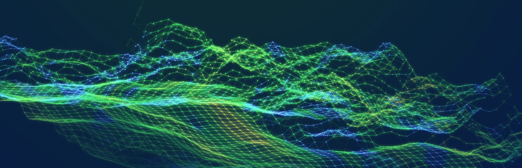 Obraz premium Big data stream. Information technology background. The dynamic wave background consisting of dots. 3d rendering