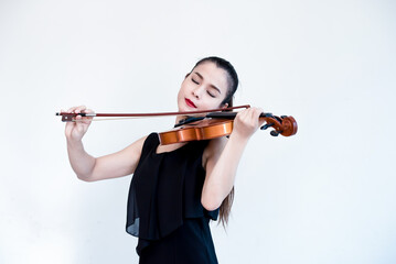 Young Asian woman playing with violin.