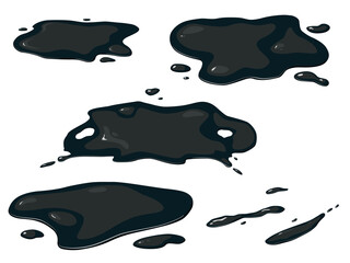 Oil spill set. Black oil drop and oil spill.