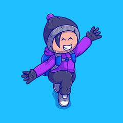 cute hiker girl illustration hiking suitable for mascot sticker and t-shirt design
