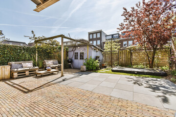 Neat patio with sitting area