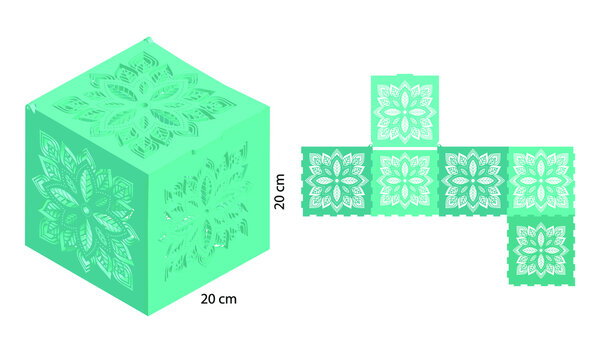 Mandala patterned box. Ethnic decorative elements. Box template. Gift box digital template laser cut file. Pattern vector files for laser cut. Gift box template. 5 mm thickness 