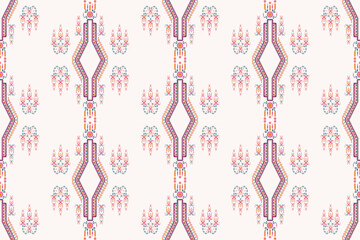 Illustration ethnic geometric shape feminine color style seamless pattern background. Use for fabric, textile, interior decoration elements, upholstery, wrapping.