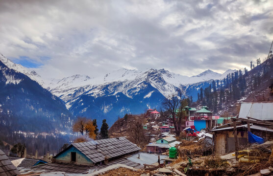 mountain house Tosh village in beautiful Parvati valley in Himachal Pradesh state, Northern India