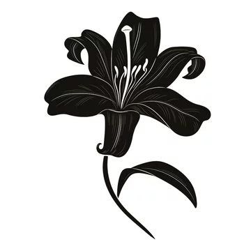 Vector black silhouette of lily flower isolated on white background.  Illustration of lily. Stock Vector