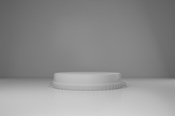 3D rendering podium scene gray background with geometric shapes, stand on floor