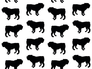Vector seamless pattern of hand drawn American bulldog dog silhouette isolated on white background