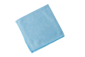 Blue cleaning cloth for mirrors, windows and polished surfaces isolated on white background.