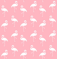 Vector seamless pattern of flat flamingo silhouette isolated on pink background