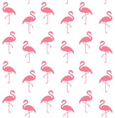 Vector seamless pattern of flat flamingo silhouette isolated on white background