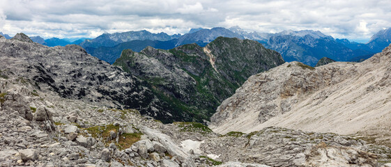 Panorama from Under the Mount Krn to the North West Mountain Range Julian Alps Slovenia