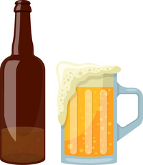 Beer mug and bottle clipart design illustration