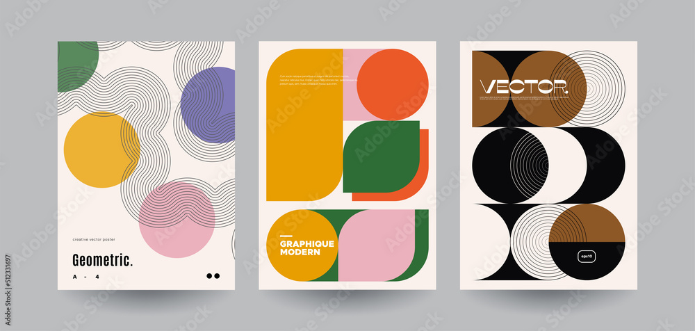 Poster minimalist geometric posters set. abstract shapes and patterns. vector templates.