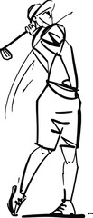 sketch of a golfer person with a golf stick