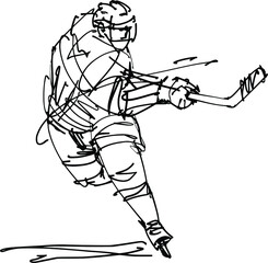 black and white illustration of the hockey player silhouette © xamyak13