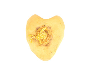 Heart shaped turnip isolated on white background, top view.