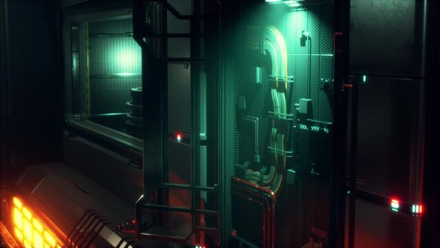 Futuristic interior of Spaceship corridor with light
