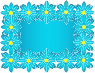 Beautiful decorative frame made of blooming blue flowers with empty space in the middle for text or message	