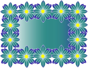 Fototapeta na wymiar Beautiful decorative frame made of blooming green flowers with empty space in the middle for text or message