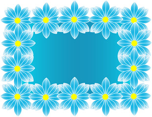 Beautiful decorative frame made of blooming blue flowers with empty space in the middle for text or message