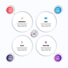Circles infographic design. Colorful and modern design. Infographic circular presentation design with shadow.  Orange, blue, purple, and gray colors design.