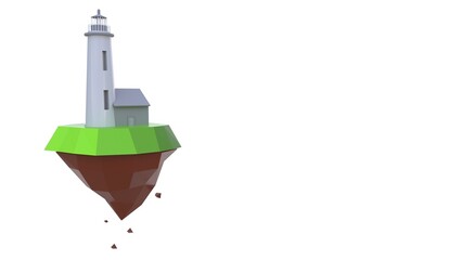 3d low poly lighthouse on a floating island, fantasy beacon rendering