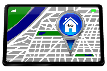 Tablet computer with Hotel Map Pointer - 3D illustration