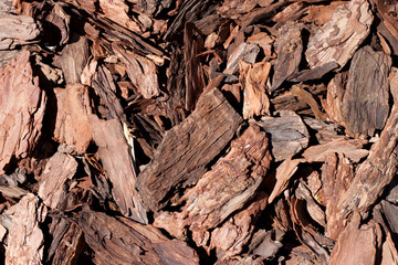 Photo of mulch from tree bark top view.