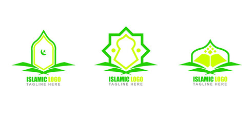 Set Islamic logo design, al quran logo mosque al quds star icon design template