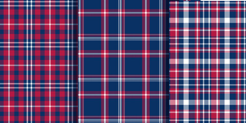 Plaid Seamless set. Pastel gingham pattern. Background for memory day, independens usa. Wallpaper, blanket.