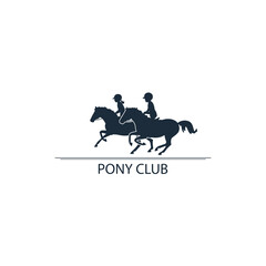Silhouettes of two young pony riders, logo design for pony club