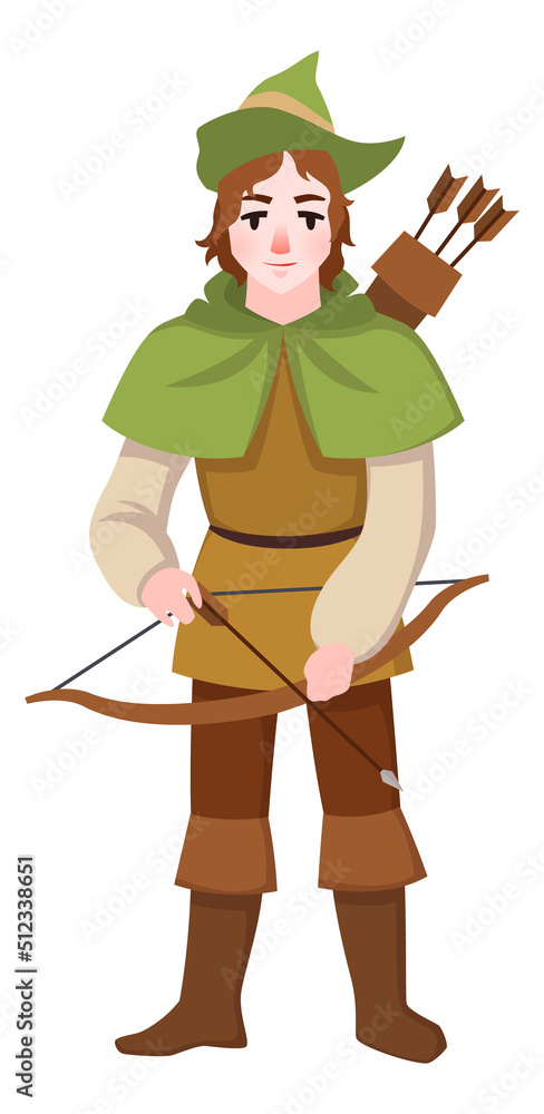 Wall mural medieval archer with bow and arrows. fairytale hunter character